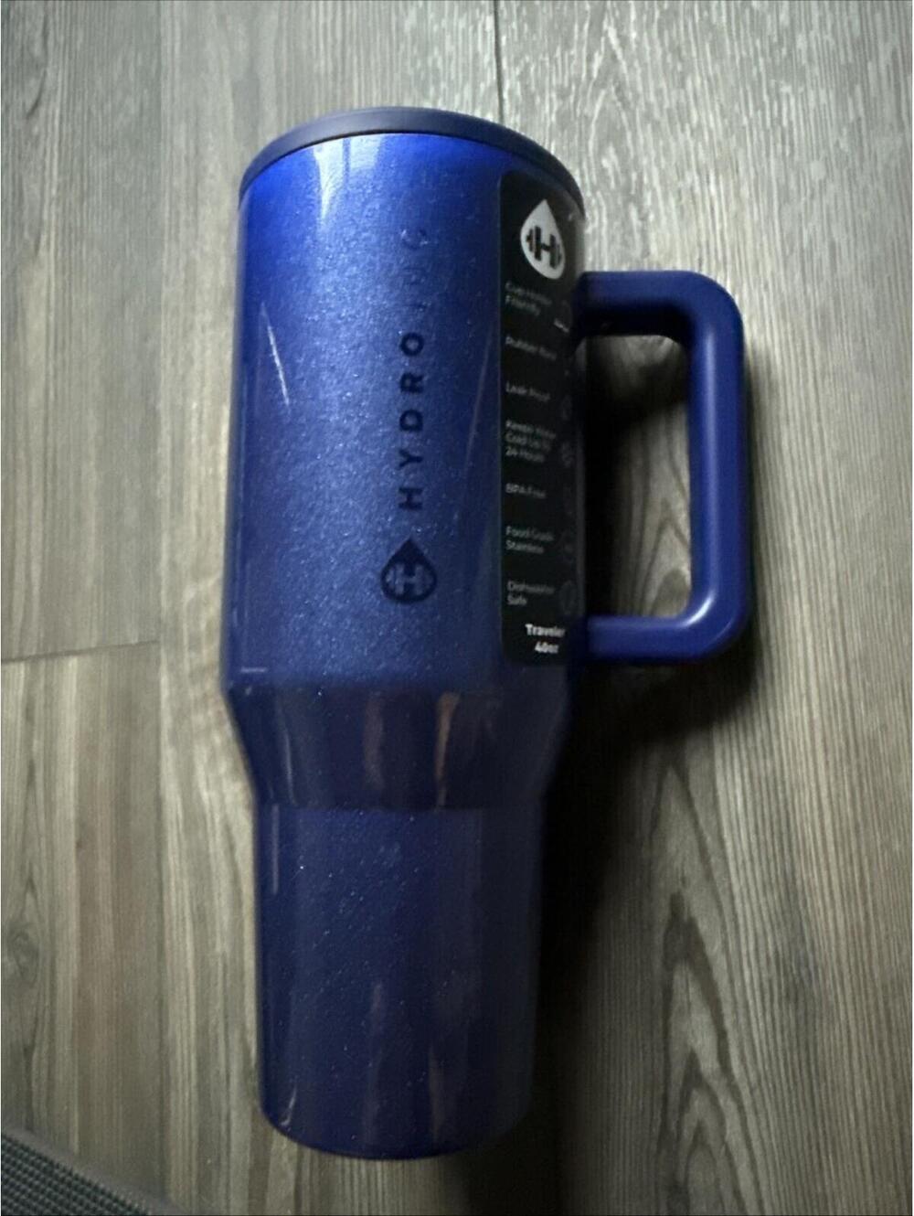 Hydrojug Cateye Glam Blue Glitter Traveler 40oz Tumbler NIB